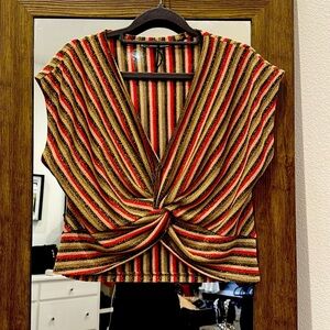 Zara Multicolor Striped Shimmer Disco Festive crop Top size S